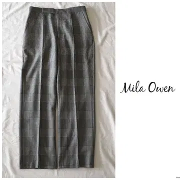 미라 오웬 글렌체크 센터 프레스 슬림 레그 슬랙스 팬츠