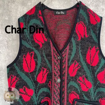 [빈티지] 레트로 디자인 앞 버튼 니트 베스트 꽃무늬 구제 의류