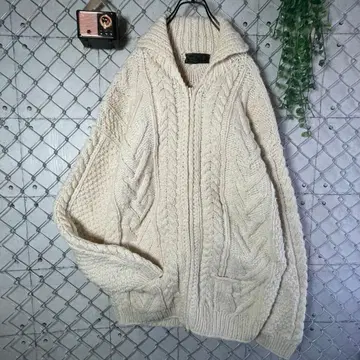 아란 니트 피셔맨 니트 풀 집업 울 두툼 2XL 정도