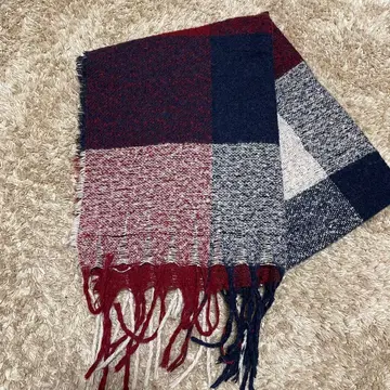 [ 새상품급 ] Minina 체크 무늬 머플러 빨간색 네이비