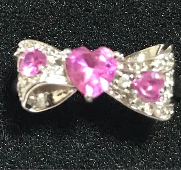 귀여운 하트 핑크 스톤 리본형 실버 반지