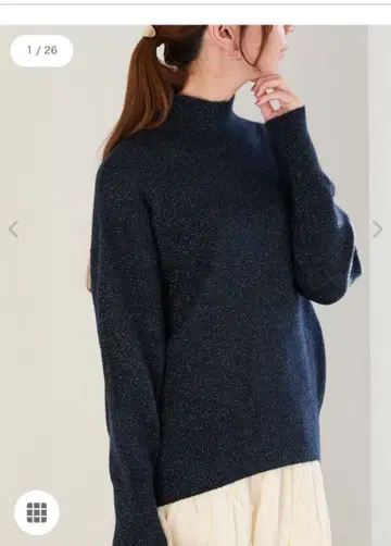 믹스 라메 하이넥 니트 네이비 Te chichi