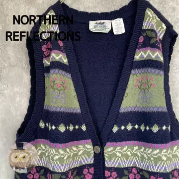 [캐나다제] 꽃무늬 코튼 니트 베스트 남성용 구제 의류 빅 레트로