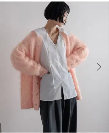 택 포함 새상품 LOWRYS FARM 샤기 롱 V 가디건 핑크