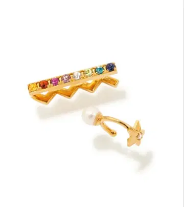 ete 한정판 다이아몬드 & 컬러 스톤 이어 클립 & 커프 2종 세트