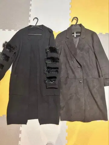 퍼 포함 롱 코트 블랙 2개 세트