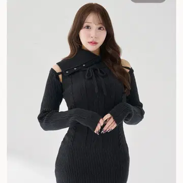 Darich 디자인 넥 니트 미니 원피스