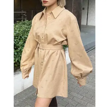 EMODA 베이지 셔츠 원피스 허리 벨트 포함