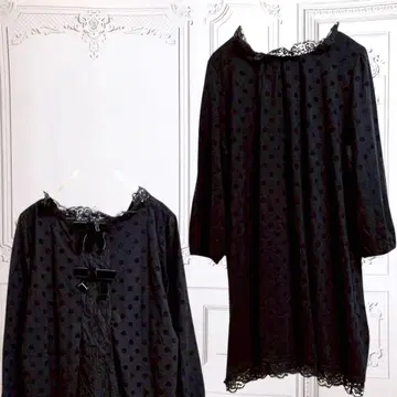 튜닉 도트 무늬 도트 [ F ] 블랙/블랙 리본 레이스