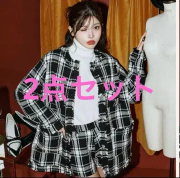 체크 프린지 트위드 셋업 블랙 다리치