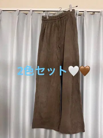 BLATE 편안함 팬츠 스웨이드 느낌 프리 사이즈 에크루/브라운 2