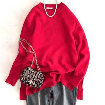 이에나 IENA 울 캐시미어 크루넥 니트 빨간색 레드 사이드 슬릿