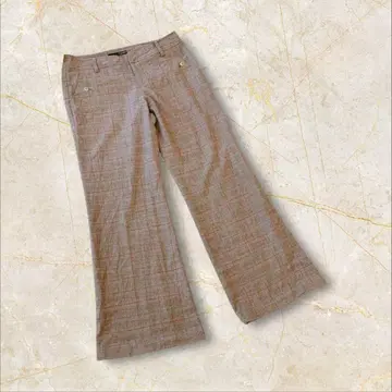 반두 옥테이블 와이드 팬츠 L 사이즈 체크 무늬 그레이 브라운