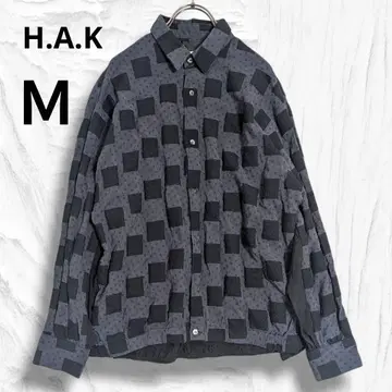 H.A.K 스퀘어 x 도트 자카드 직조 셔츠 엠보싱 디자인 M 블랙