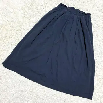 플레어 스커트 허리밴딩 롱 기장 끈 포함 개더 루즈핏 네이비