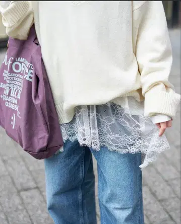 Slobe iena 레이스 콤비 티셔츠 롱 T