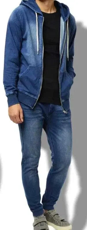 컷 데님 맨투맨 데님 조거 팬츠