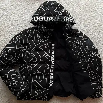 L 사이즈 1PIU1UGUALE3 다운 자켓 더블 지퍼 올 패턴 블랙