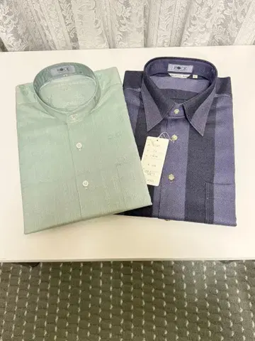 긴팔 셔츠 민트 그린 네이비 스트라이프