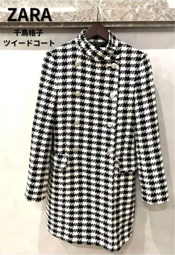 [ ZARA ] 하운드투스 트위드 코트 M 사이즈 골드 버튼 노카라 자켓
