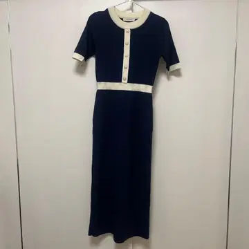 네이비 반팔 롱 니트 원피스