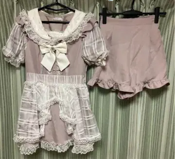 [ 새상품급 ] NOEMIE 시어 체크 리본 세일러 셋업 핑크