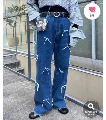 헬로 샌프란시스코 새틴 리본 데님 팬츠 S 사이즈 블루