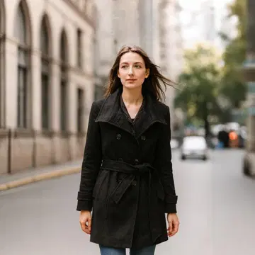 NATURAL BEAUTY 트렌치코트 S 블랙 울 고급 아우터