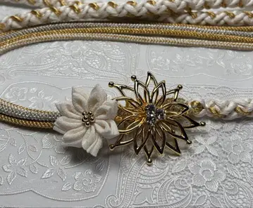 b-121 순수 실크 허리띠 후리소데 성인식 츠마미자이쿠 gold 꽃