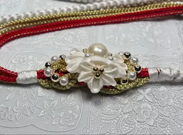 b-122 순수 실크 허리띠 후리소데 성인식 츠마미자이쿠 펄 꽃 장식