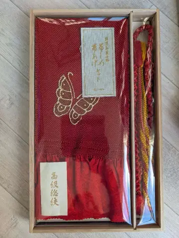 빨간 나비 자수 오비 장식 천