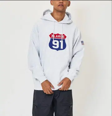 XLARGE 그레이 91 로고 후드티 화이트