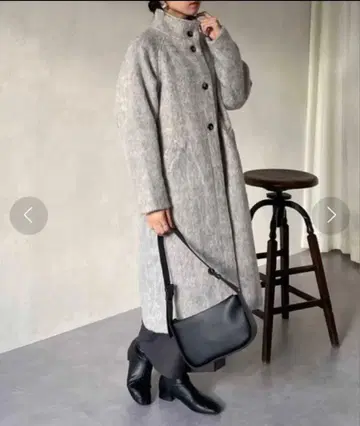 제본 샤기 스탠드 카라 롱 코트 울 라이트 그레이 아우터