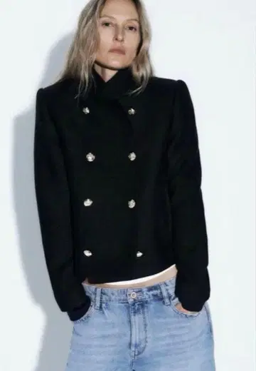 새상품급 ZARA 자라 하이넥 숏 더블 브레스 코트 L