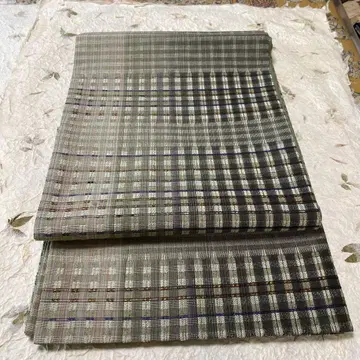 그레이 계열 체크 무늬 나고야 오비 202509011 (평단)