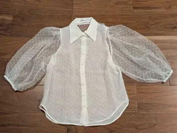 ZARA 셔츠 블라우스 시스루 벌룬 도트 화이트 XS