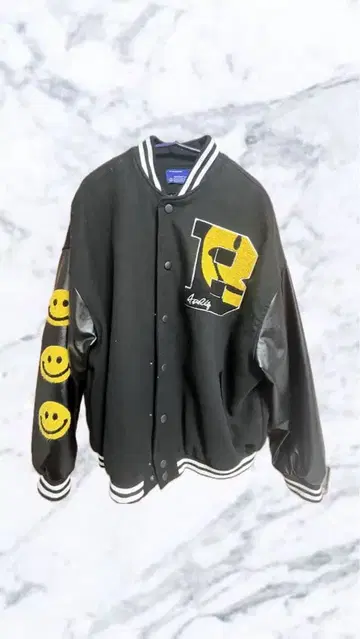 바시티 자켓 블랙 가죽 구제 의류