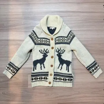 카우친풍 니트 가디건 루돌프 무늬 이중 편직 두꺼운 원단 따뜻한 새상품급