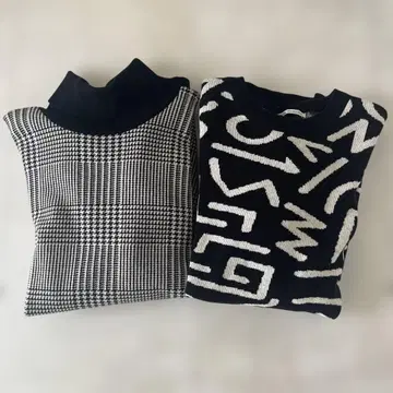 터틀넥 니트 체크 무늬 패턴 니트 M L ZARA GU 긴팔