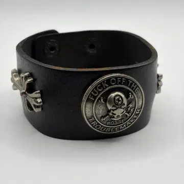 크로스 해골 메탈 가죽 팔찌 펑크 락 바이커 블랙