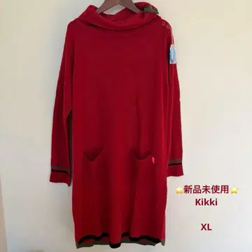 미사용 새상품 Kikki 레드 터틀넥 무릎 기장 원피스 니트 XL