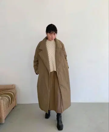 CLANE 다운 더블 브레스트 롱 코트