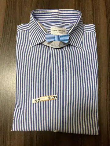 GUY ROVER 스트라이프 와이드 칼라 셔츠 38