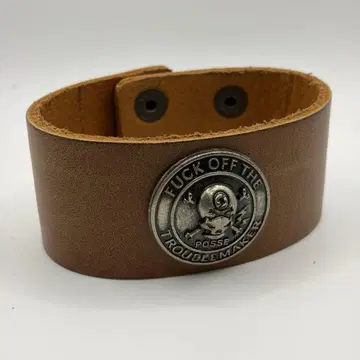 해골 메탈 가죽 팔찌 펑크 락 바이커 브라운