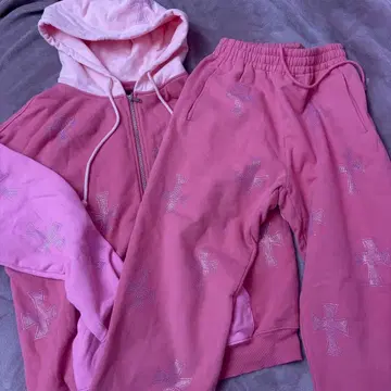 UNKNOWN LONDON 핑크 셋업 후드티 팬츠