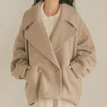 VANNIE U 베이지 부클 빅 칼라 코트