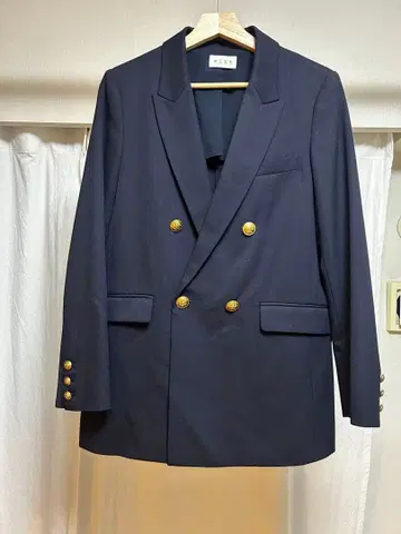 PLST 네이비 더블 브레스트 테일러드 자켓