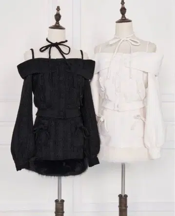 BunnyLis NoGenki 트위드 오프숄더 자켓 세트