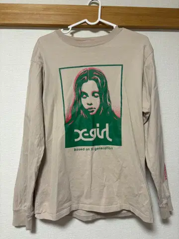 x-girl 긴팔 T셔츠 베이지 그래픽 프린트
