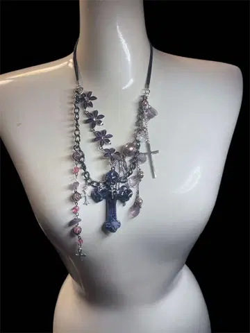 Lavender Flower Cross Necklace